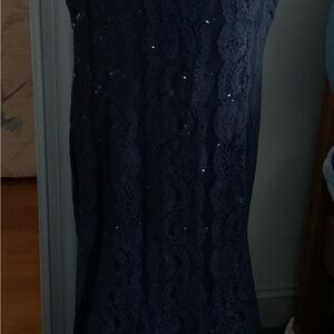 Alex evenings sequined dark blue gown sleeveless